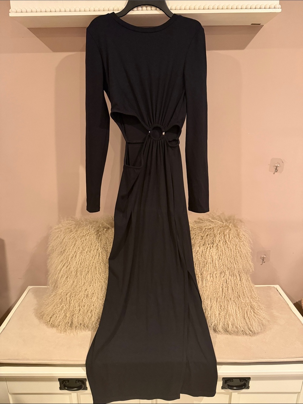 Black Long Sleeve Cutout Maxi Dress with Ring Detail